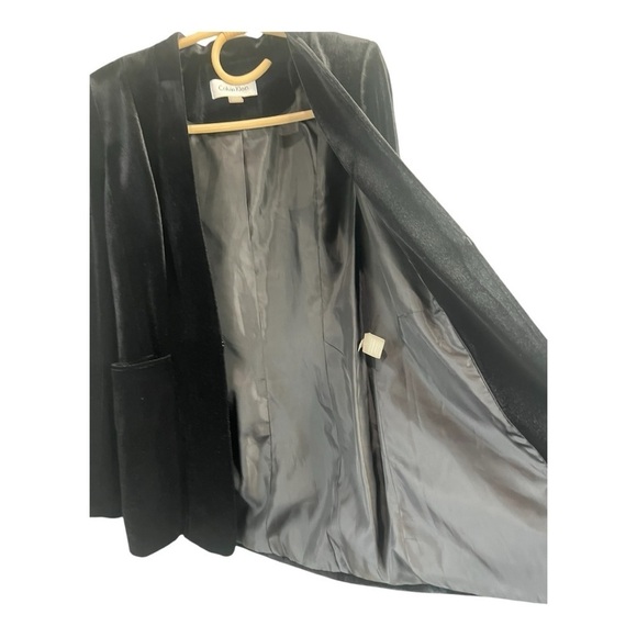 Calvin Klein Luxe Black Velvet Sharp Shoulder Collareless blazer Womens 6 P - Picture 15 of 16